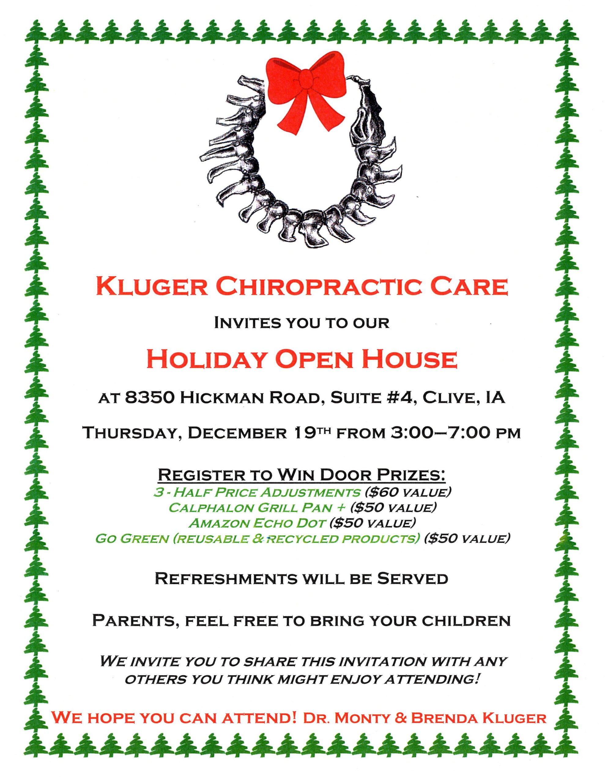 Holiday Open House December 19, 2019 – Kluger Chiropractic Care